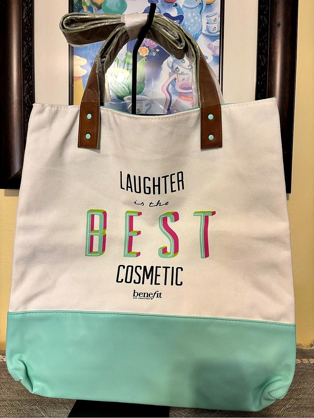 Benefit Best Cosmetic Tote in White & Green New